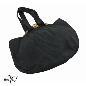 Vintage 40s Black Faille Wristlet Purse Flared Wing Shaped Sides 11x8" - Hey Viv